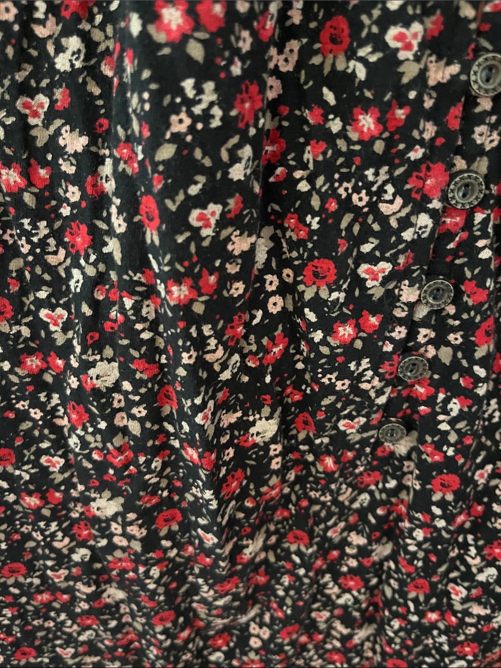 Lucky Brand Black V-Neck Tunic with Red, Pink, and Cream Floral Print - Picture 9 of 9